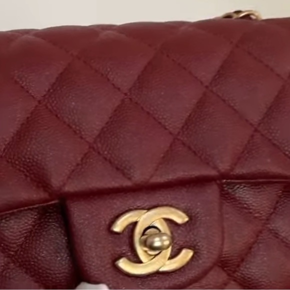 CHANEL Handbags - Authentic CHANEL Burgundy Red Iridescent Glitter Caviar Leather Small Flap Bag